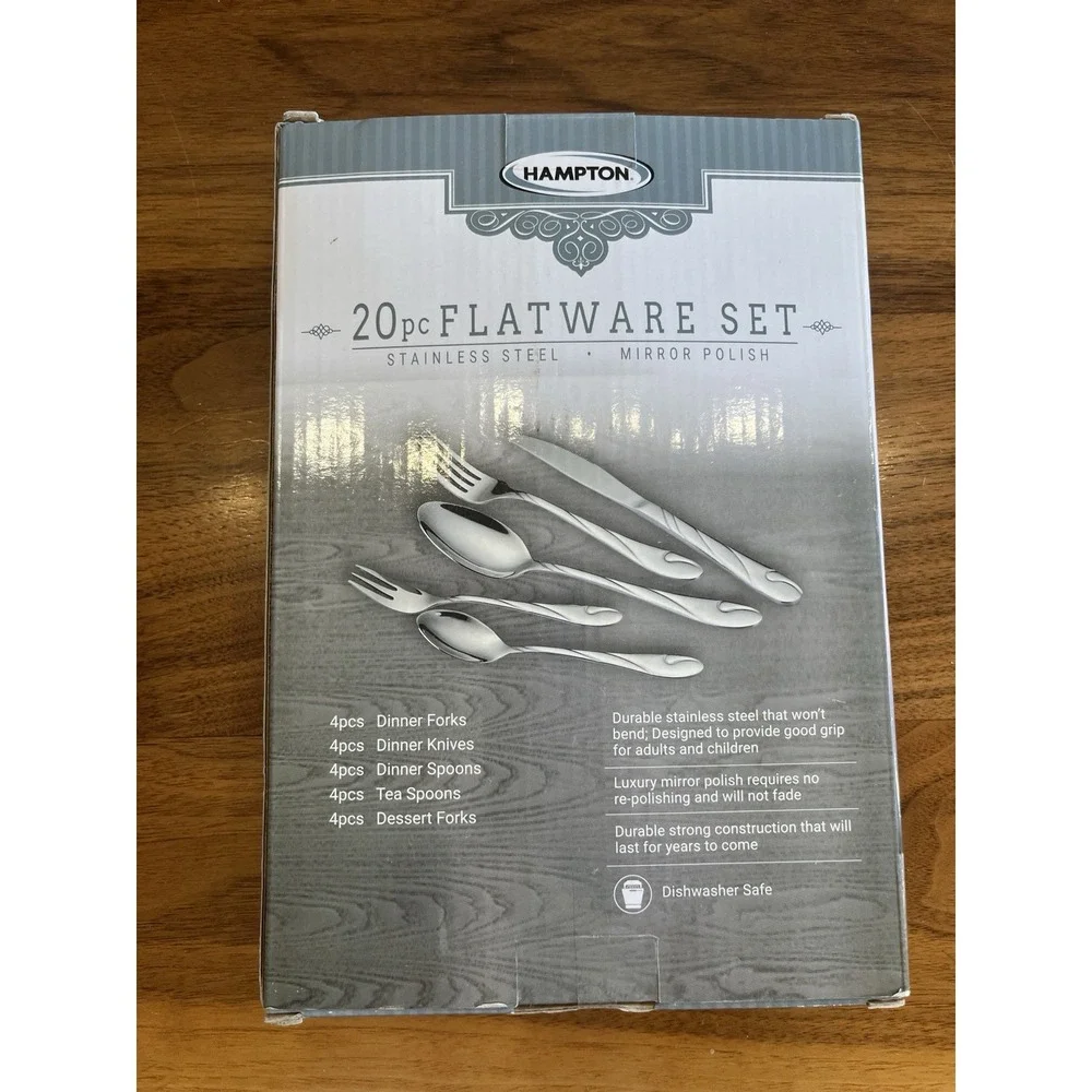 Vintage Hampton 20 Piece Flatware Set Stainless Steel Mirror Polish HN-20208 NEW